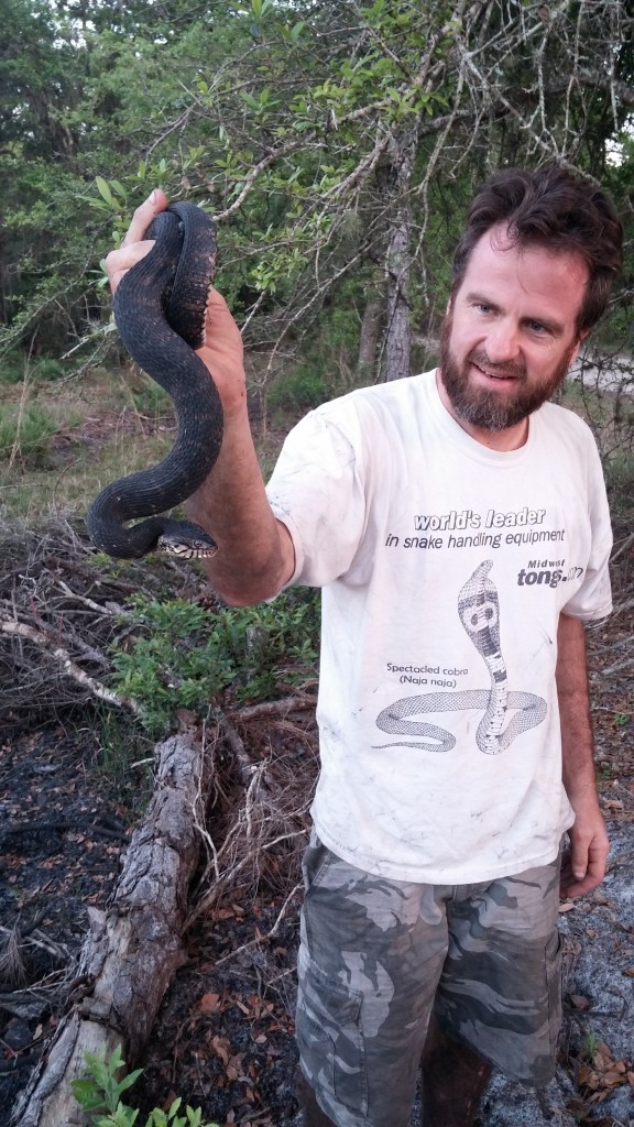 Eric holding a large Florida Water Snake (Nerodia fasciata).  